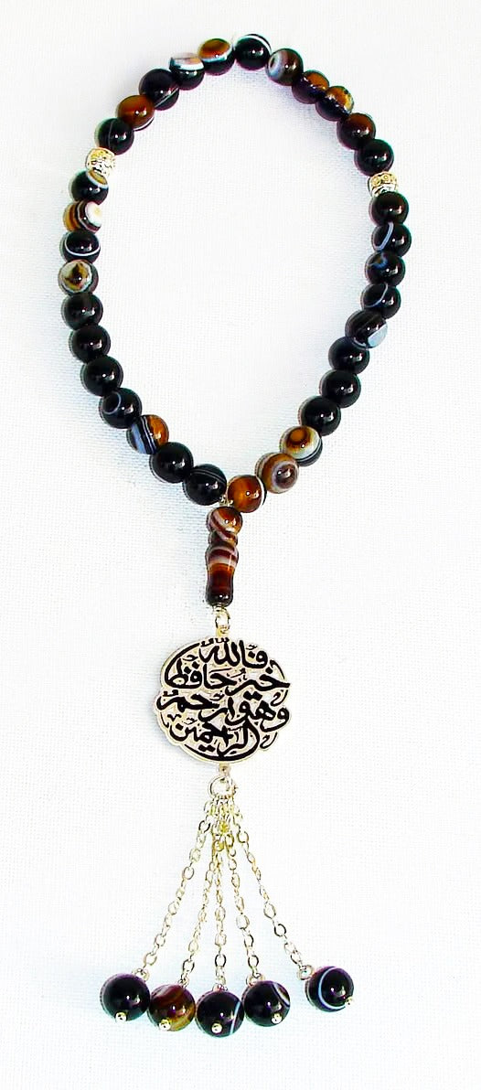 High-End Handmade Islamic Rosary With Colorful Beads And Custom Name Engraved On Copper