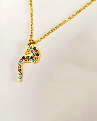 High-End Handmade Custom Letter Or Name (Gold, Silver, Platinum Plated Copper) Keychain & Necklace With Colorful Gemstones